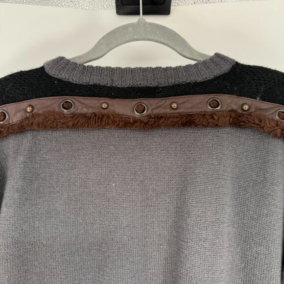 VTG Erez Deer Hunting Sweater Womens M Gray Pullover Wool Angora Leather Grommet - Picture 10 of 13